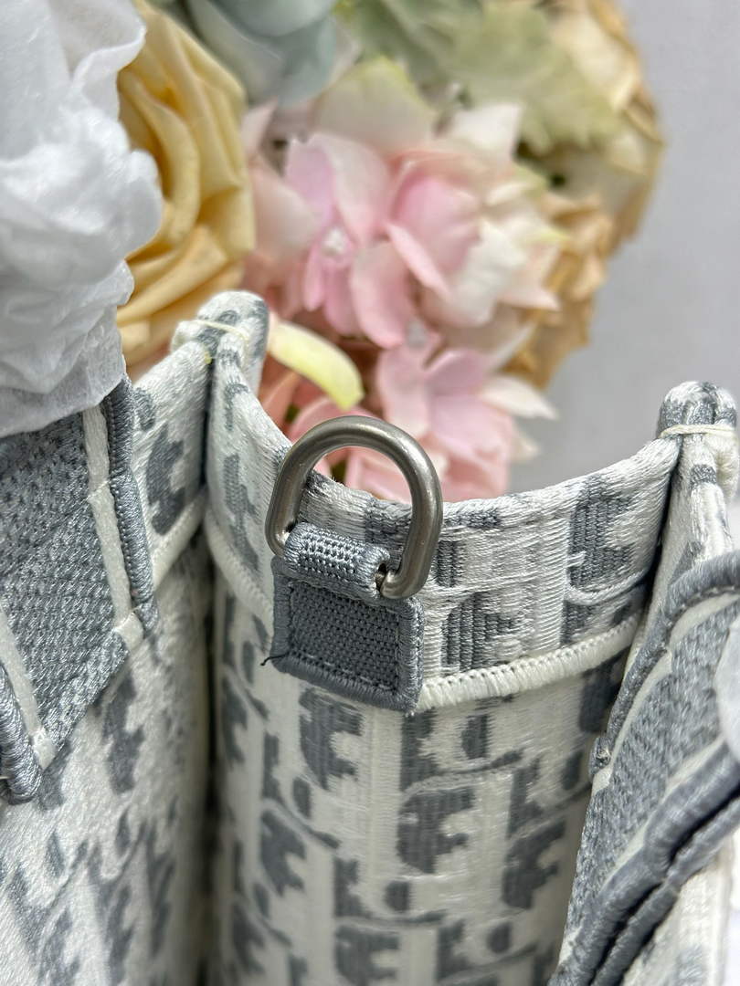 Dior Small Book Tote with Strap – Gray Oblique with White Lace - Default Title - View 9