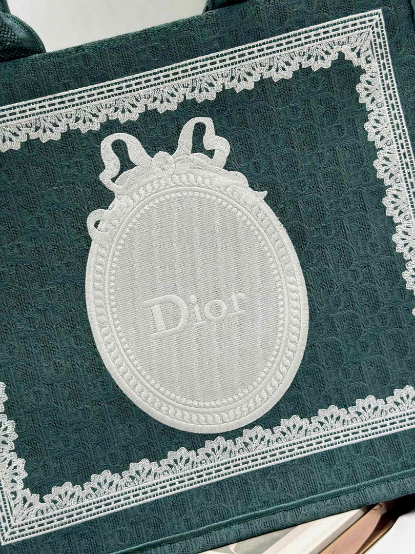 Dior Large Book Tote – Green Oblique with White Lace - Default Title - View 5