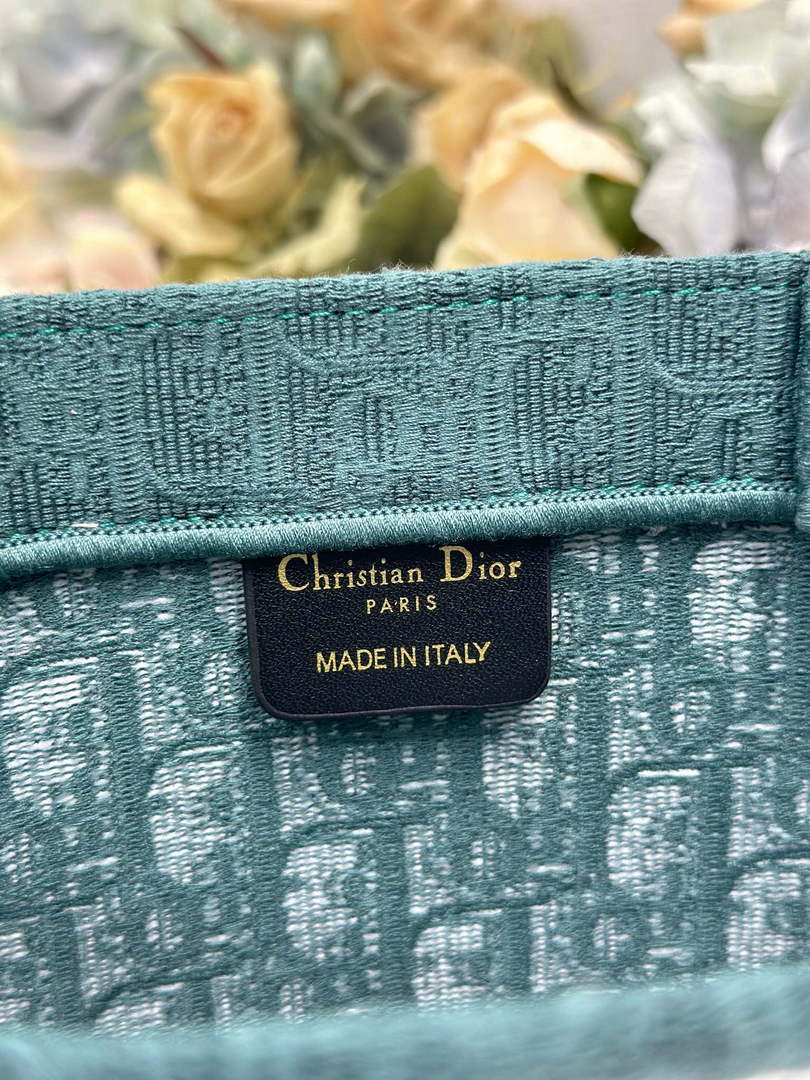 Dior Medium Book Tote with Strap – Green Oblique with White Lace - Default Title - View 9