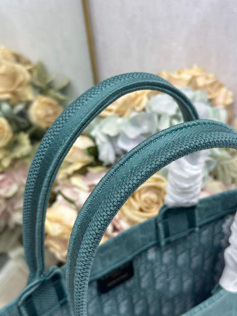 Dior Medium Book Tote with Strap – Green Oblique with White Lace - Default Title - View 10