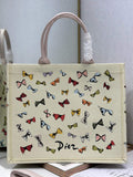 Dioriviera Large Dior Book Tote – Latte Multicolor Bows Embroidery