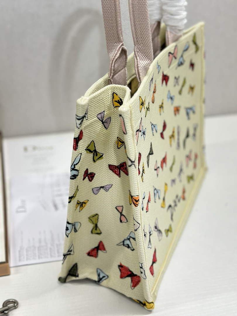 Dioriviera Medium Dior Book Tote with Strap – Latte Multicolor Bows Embroidery
