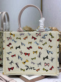 Dioriviera Medium Dior Book Tote with Strap – Latte Multicolor Bows Embroidery