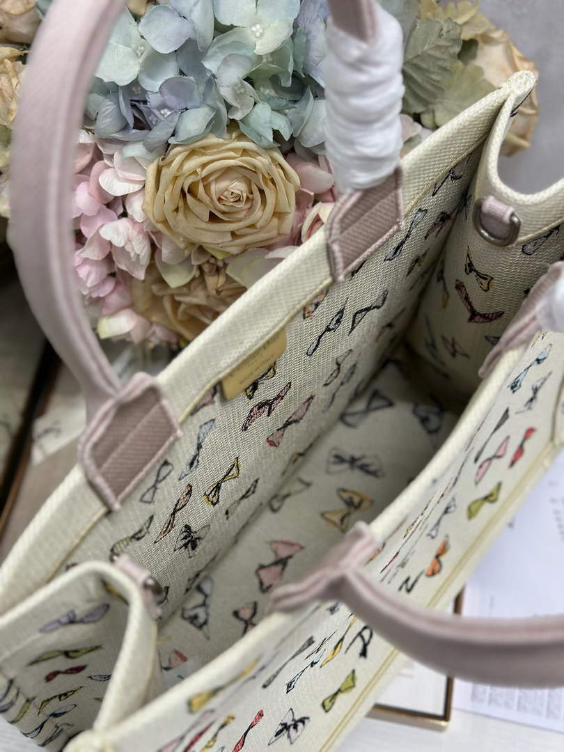 Dioriviera Medium Dior Book Tote with Strap – Latte Multicolor Bows Embroidery