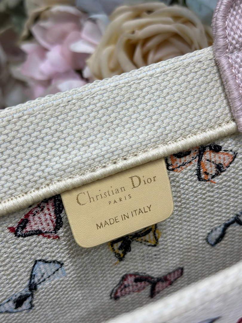 Dioriviera Medium Dior Book Tote with Strap – Latte Multicolor Bows Embroidery