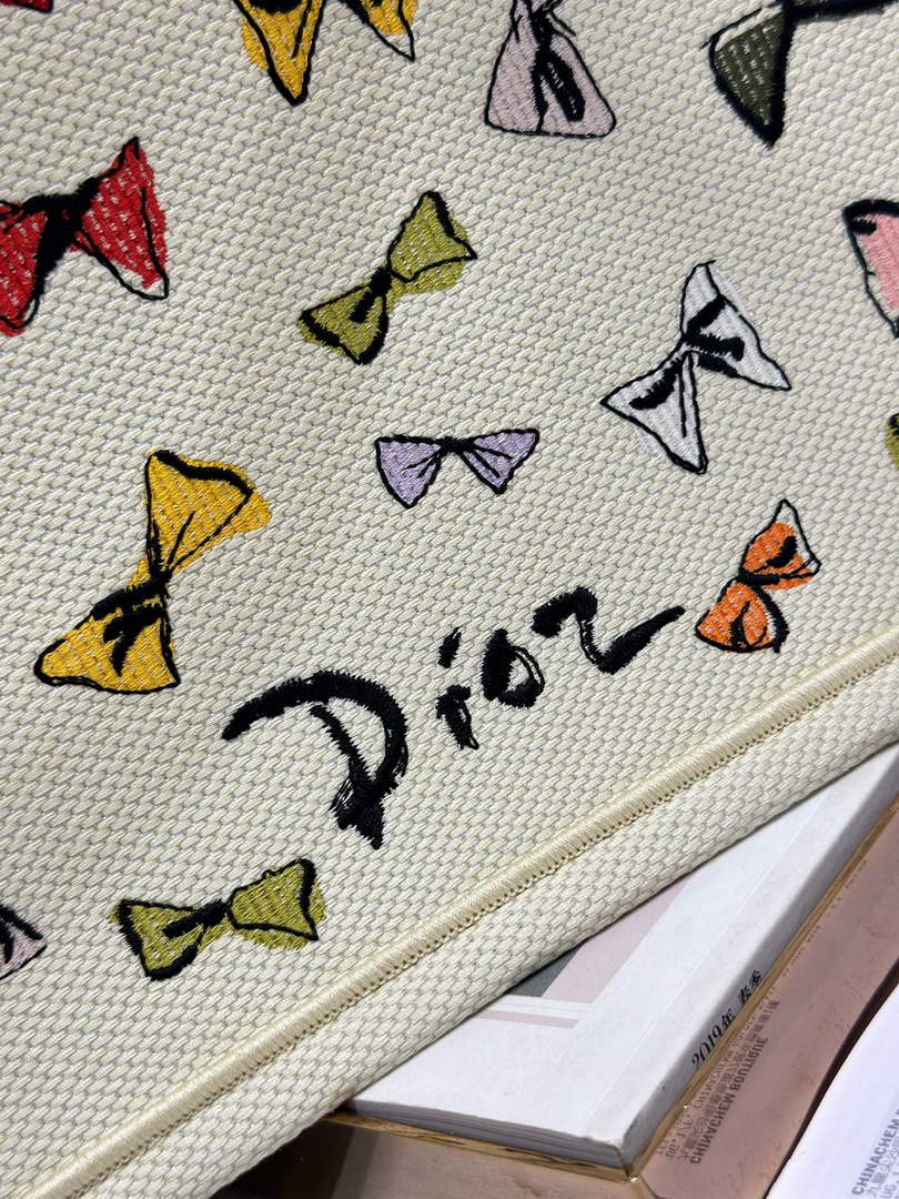 Dioriviera Medium Dior Book Tote with Strap – Latte Multicolor Bows Embroidery