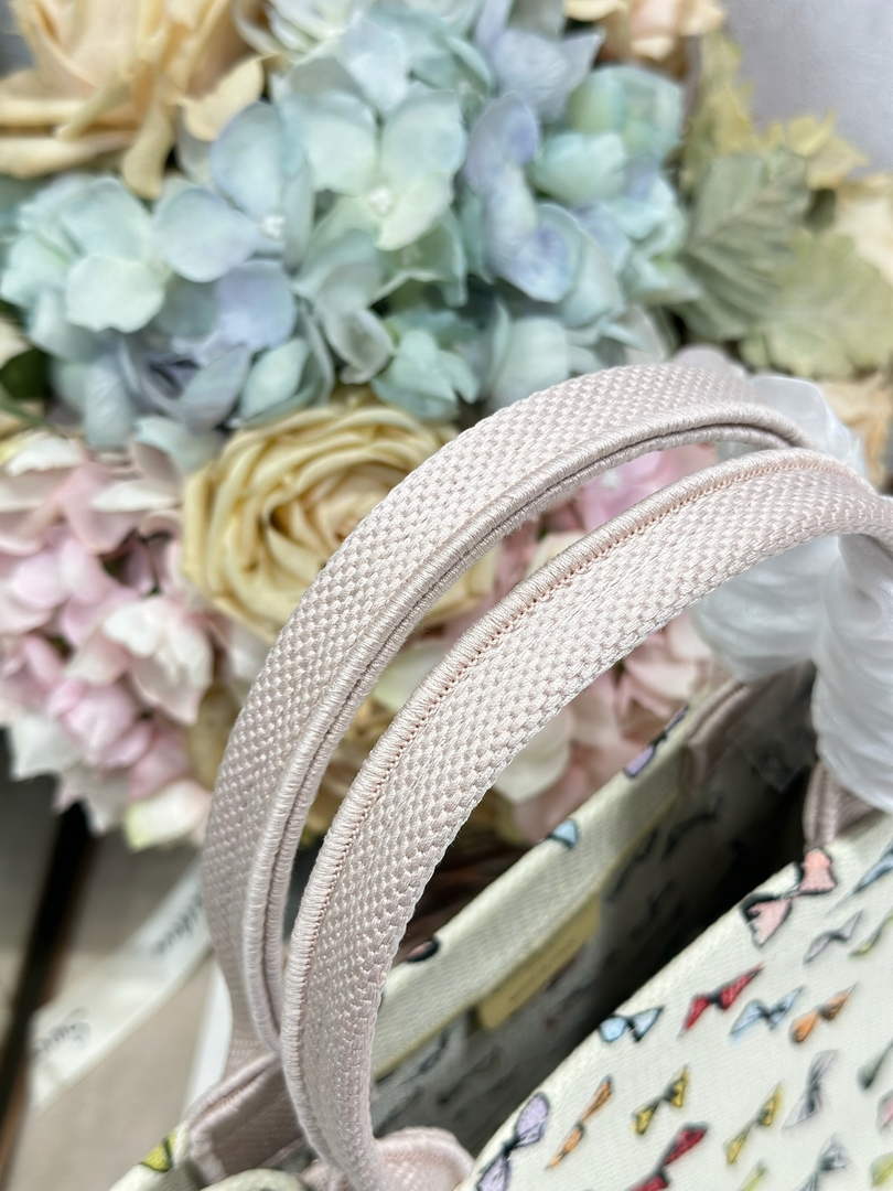 Dioriviera Small Dior Book Tote with Strap – Latte Multicolor Bows Embroidery