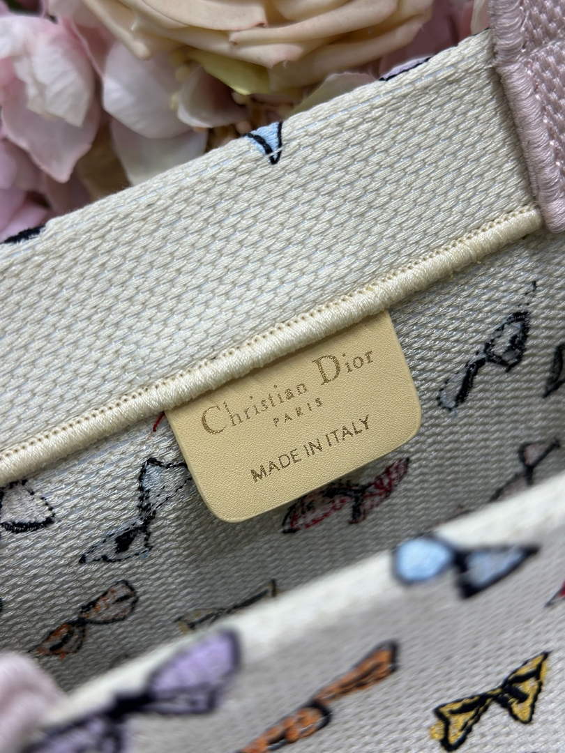Dioriviera Small Dior Book Tote with Strap – Latte Multicolor Bows Embroidery