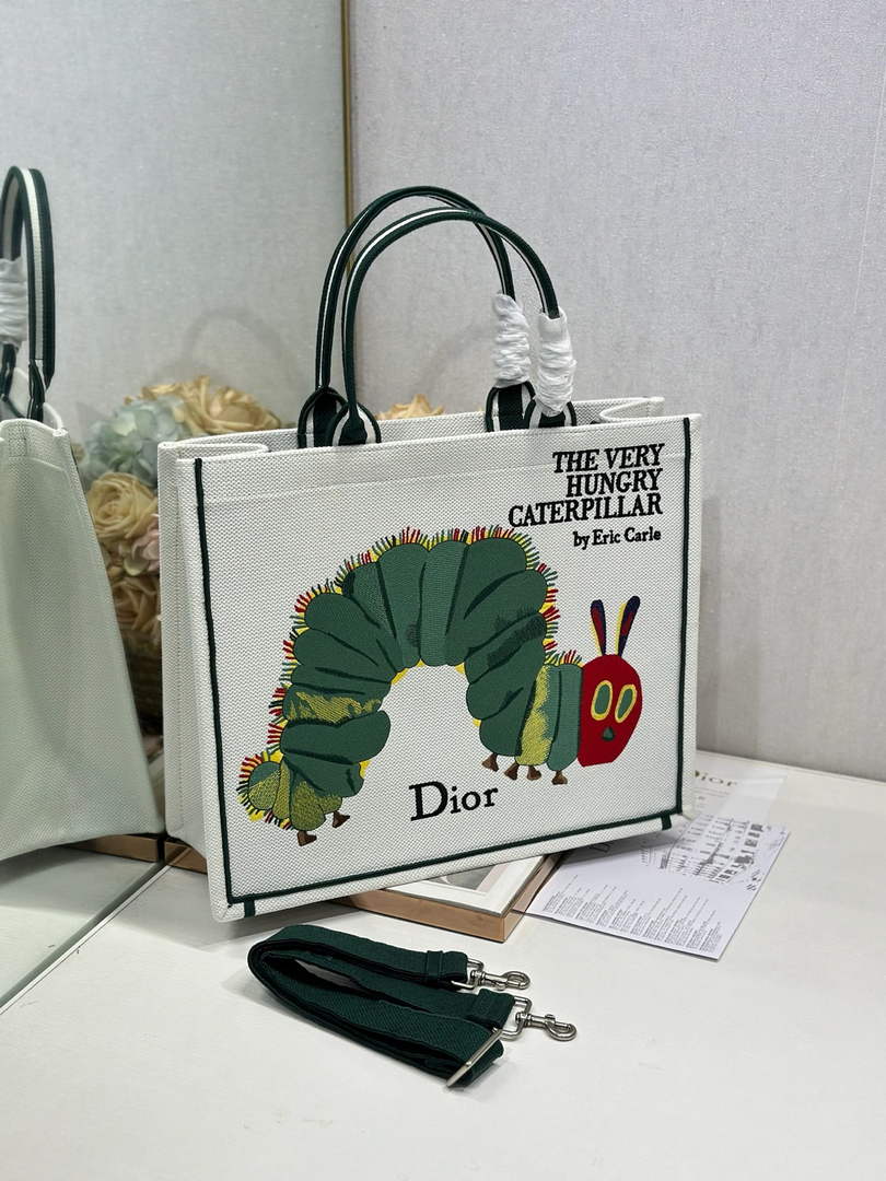 Medium Dior Book Tote with Strap – Multicolor Book Cover Embroidery