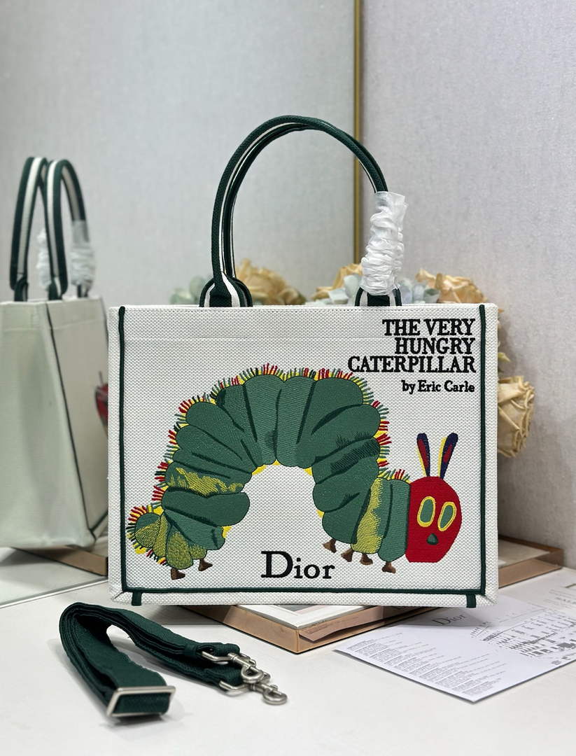 Medium Dior Book Tote with Strap – Multicolor Book Cover Embroidery