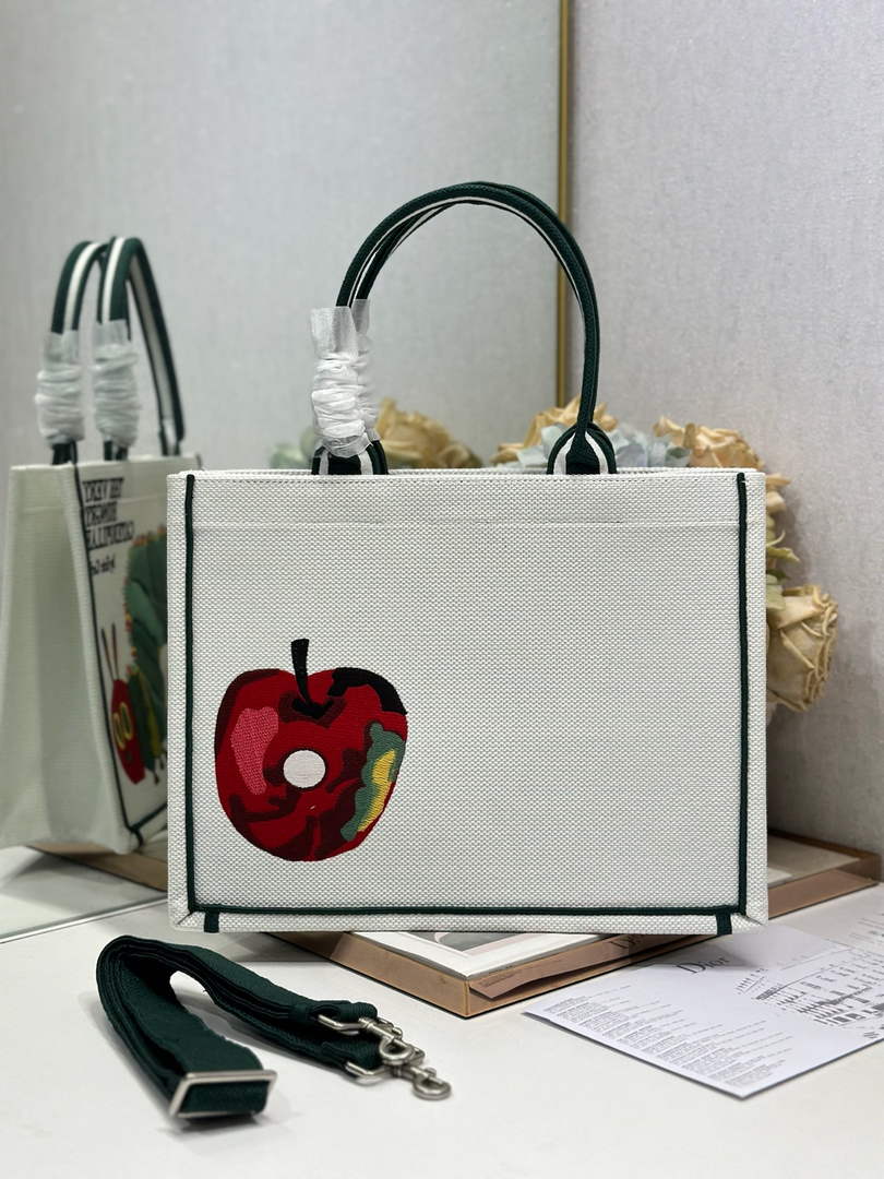 Medium Dior Book Tote with Strap – Multicolor Book Cover Embroidery