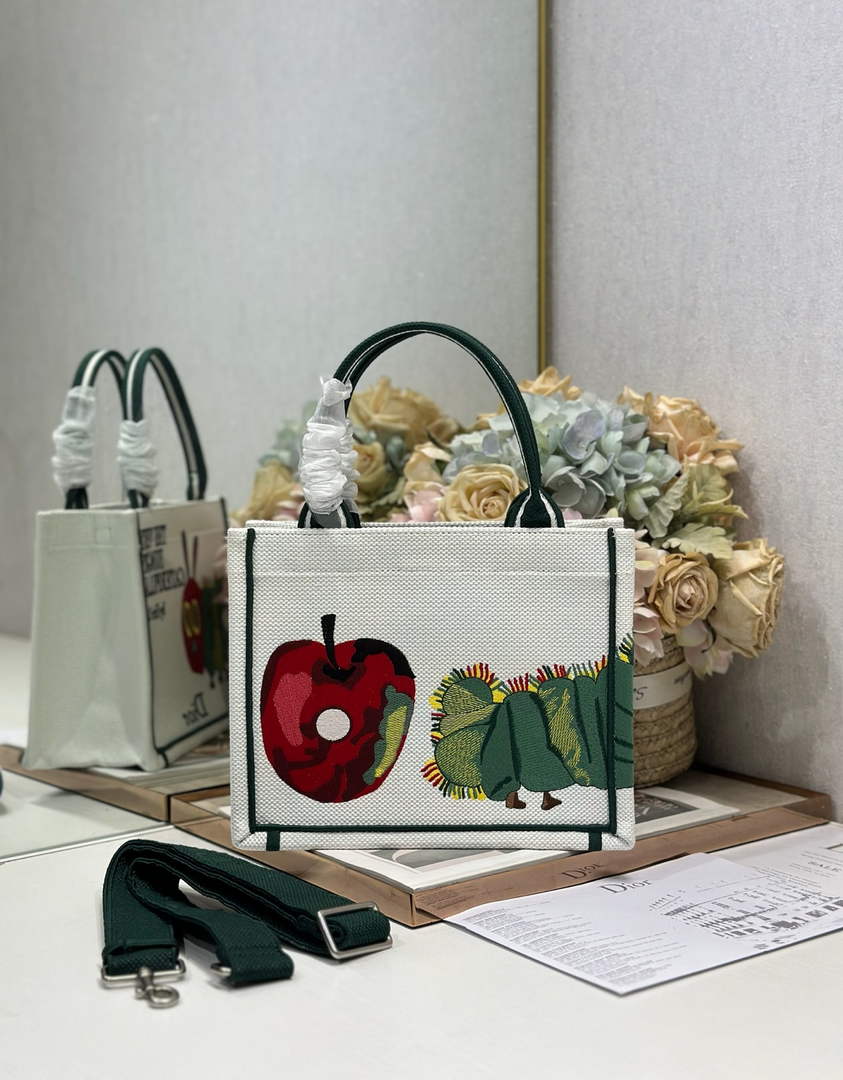 Small Dior Book Tote with Strap – Multicolor Book Cover Embroidery