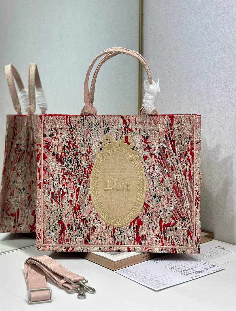 Large Dior Book Tote – Red Book Cover Embroidery