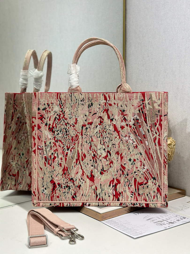 Large Dior Book Tote – Red Book Cover Embroidery