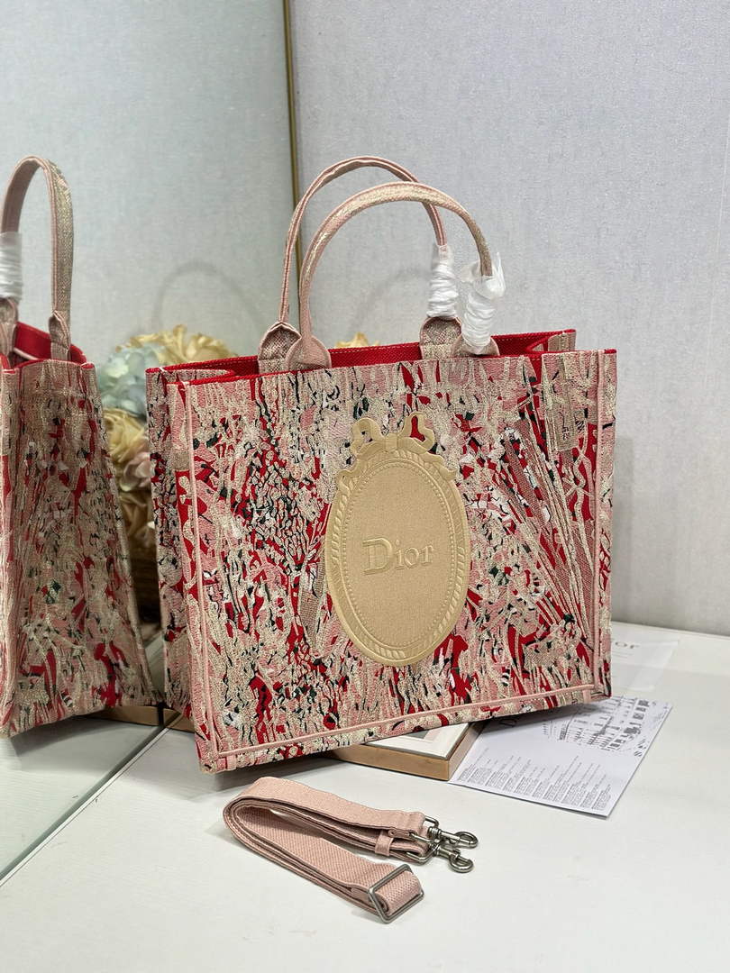 Medium Dior Book Tote with Strap – Red Book Cover Embroidery