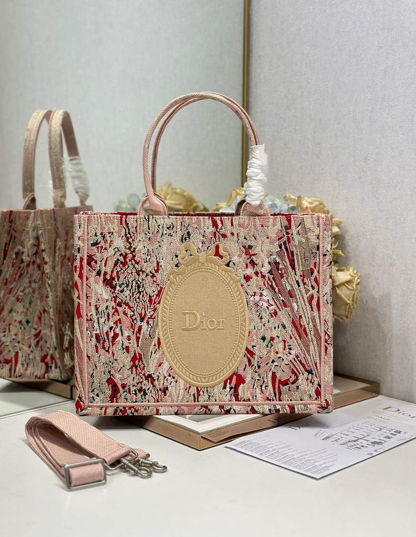 Medium Dior Book Tote with Strap – Red Book Cover Embroidery