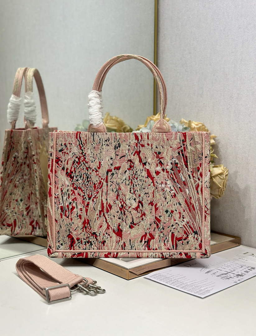 Medium Dior Book Tote with Strap – Red Book Cover Embroidery