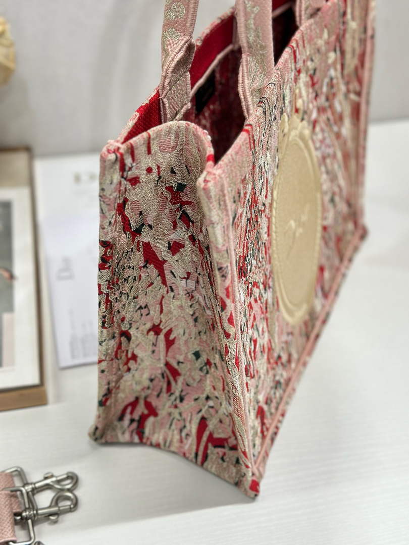 Medium Dior Book Tote with Strap – Red Book Cover Embroidery