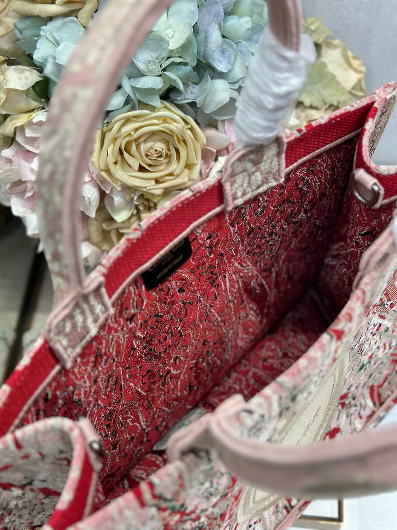 Medium Dior Book Tote with Strap – Red Book Cover Embroidery