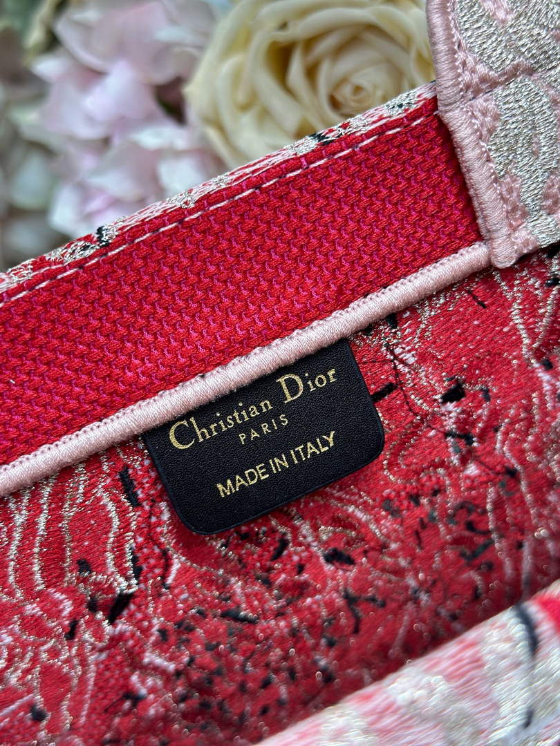 Medium Dior Book Tote with Strap – Red Book Cover Embroidery