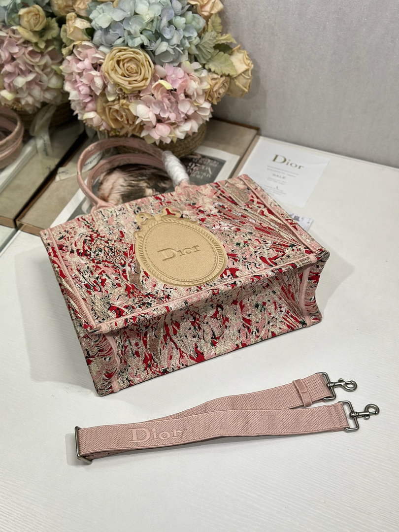 Medium Dior Book Tote with Strap – Red Book Cover Embroidery