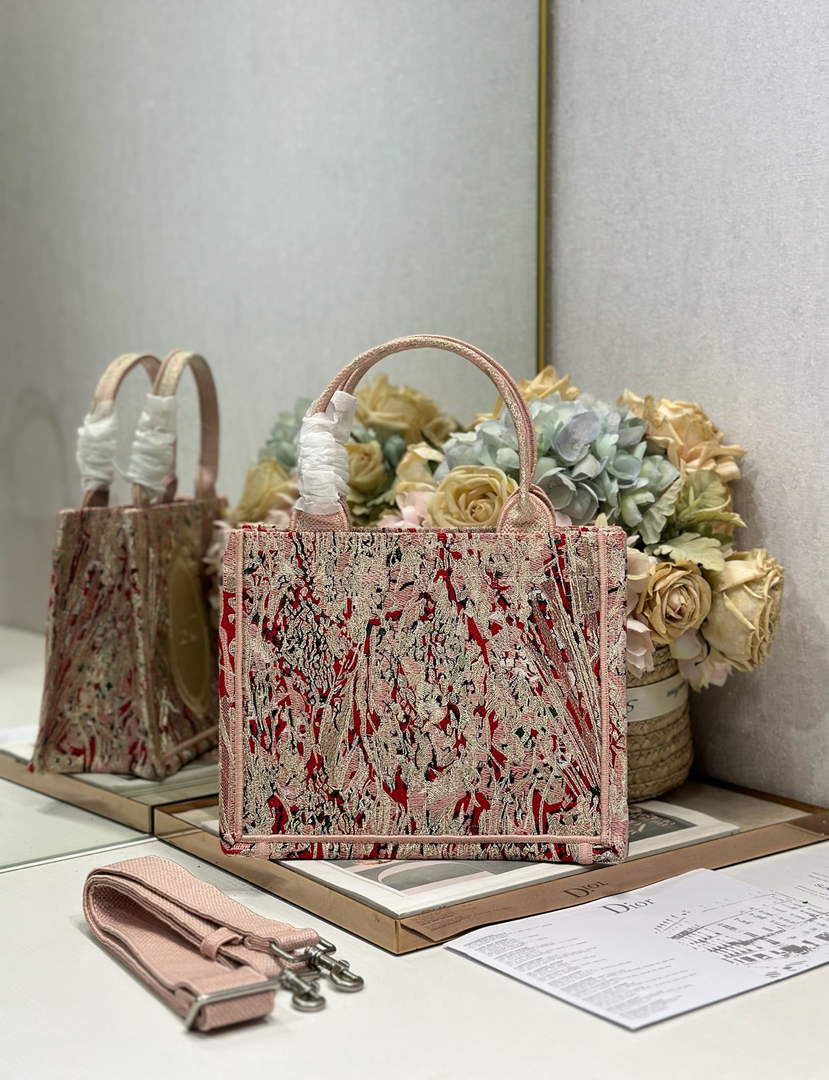Small Dior Book Tote with Strap – Red Book Cover Embroidery