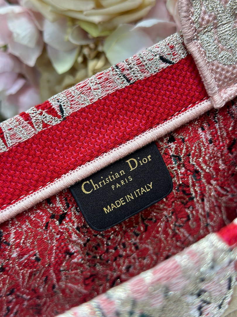 Small Dior Book Tote with Strap – Red Book Cover Embroidery