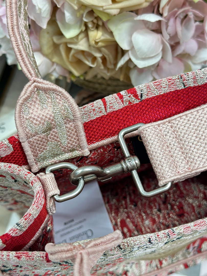 Small Dior Book Tote with Strap – Red Book Cover Embroidery