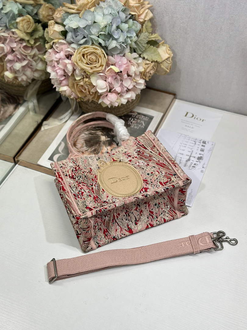 Small Dior Book Tote with Strap – Red Book Cover Embroidery