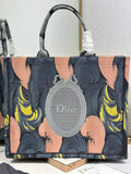 Large Dior Book Tote – Feather Motif Embroidered Canvas