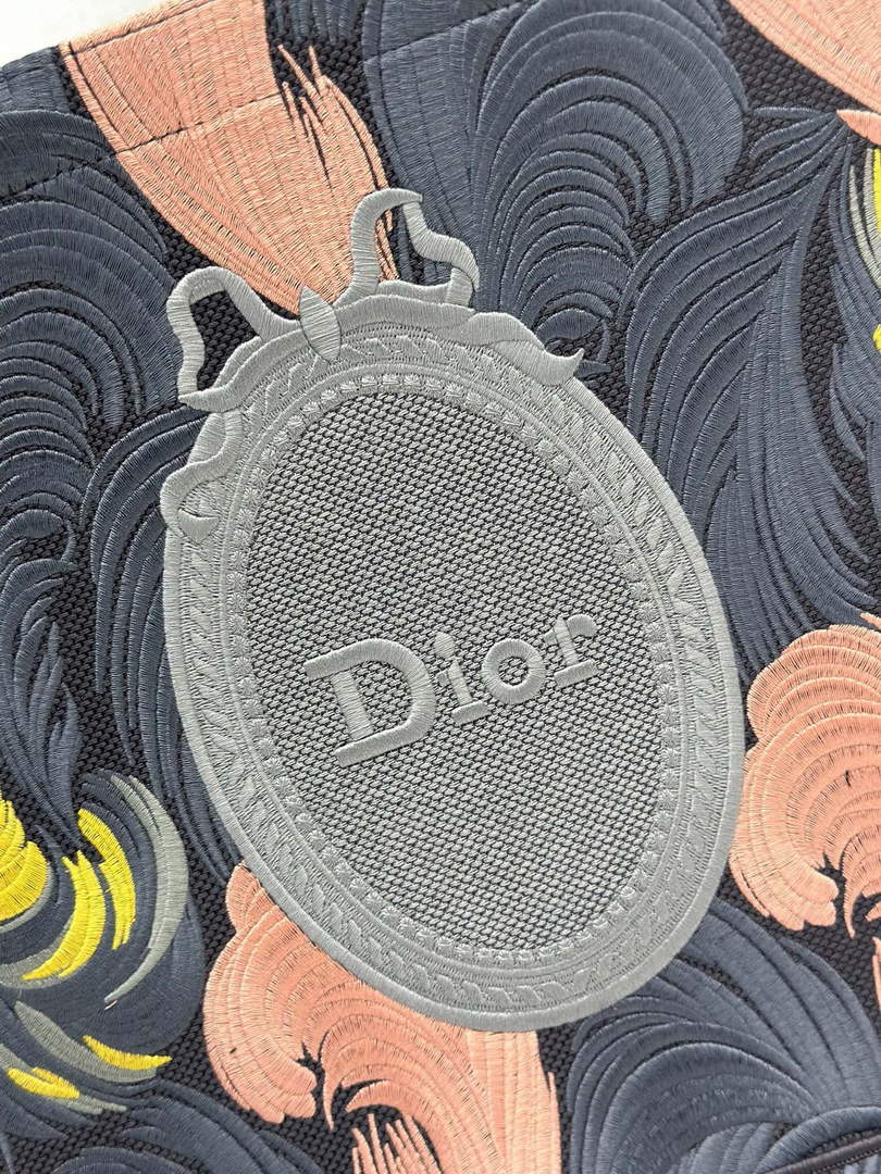 Large Dior Book Tote – Feather Motif Embroidered Canvas