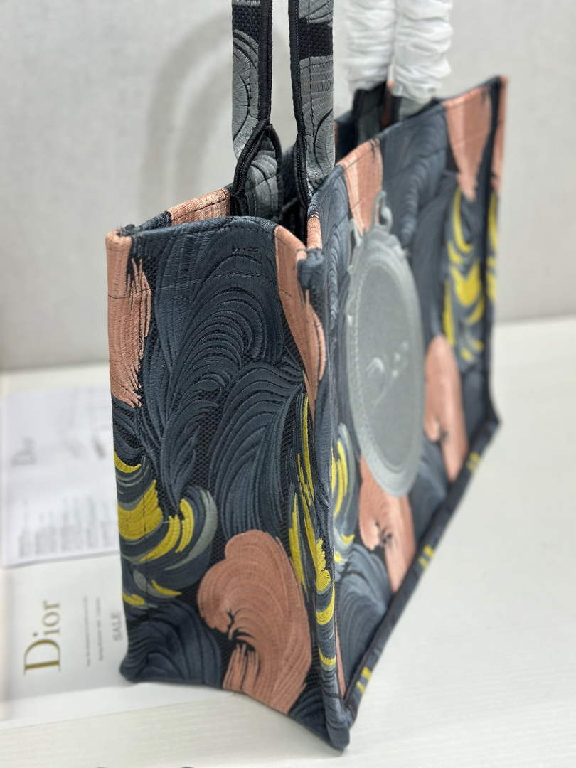Medium Dior Book Tote with Strap – Feather Motif Embroidered Canvas