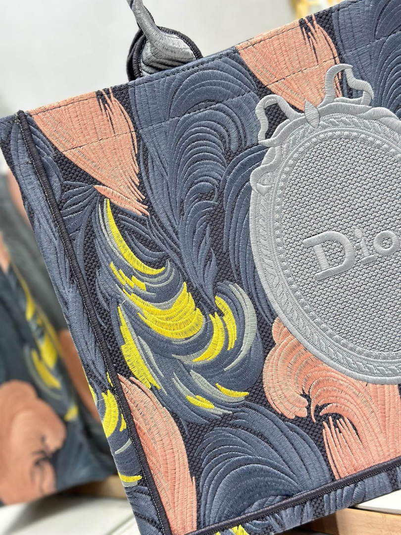 Medium Dior Book Tote with Strap – Feather Motif Embroidered Canvas