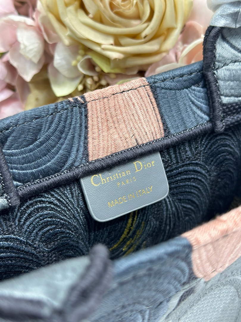 Small Dior Book Tote with Strap – Feather Motif Embroidered Canvas