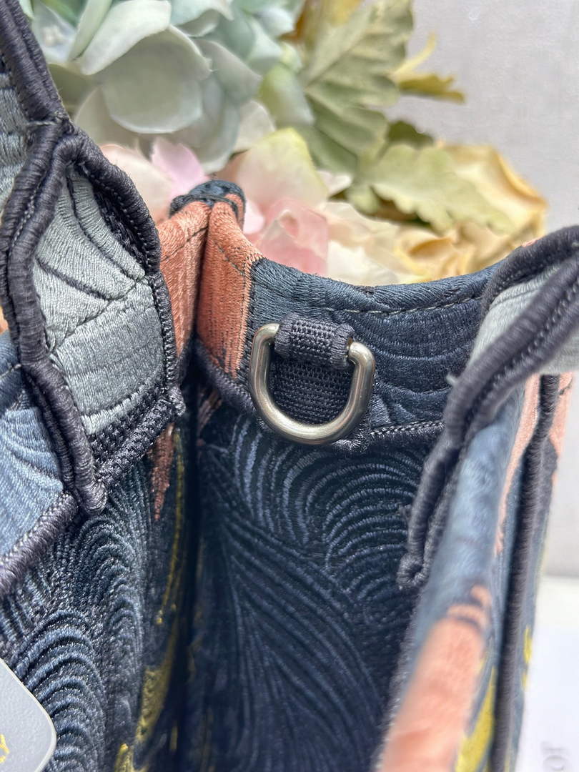 Small Dior Book Tote with Strap – Feather Motif Embroidered Canvas