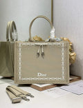 Medium Dior Book Tote with Strap – Beige Embroidery / White Ribbon