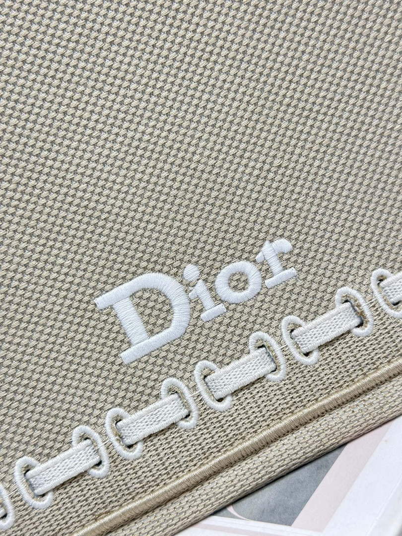Medium Dior Book Tote with Strap – Beige Embroidery / White Ribbon