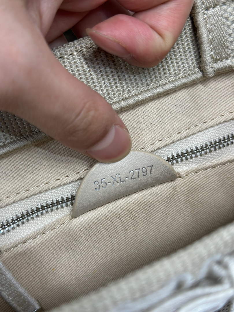 Small Dior Book Tote with Strap – Beige Embroidery / White Ribbon
