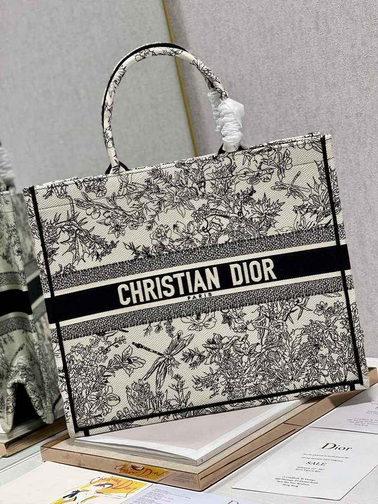 Dior Large Book Tote Bag M1286 dragonfly Multicolor Beige