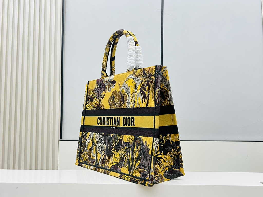 Dior Large Book Tote Bag M1286 Yellow Multicolor Toile de Jouy Voyage Embroidery