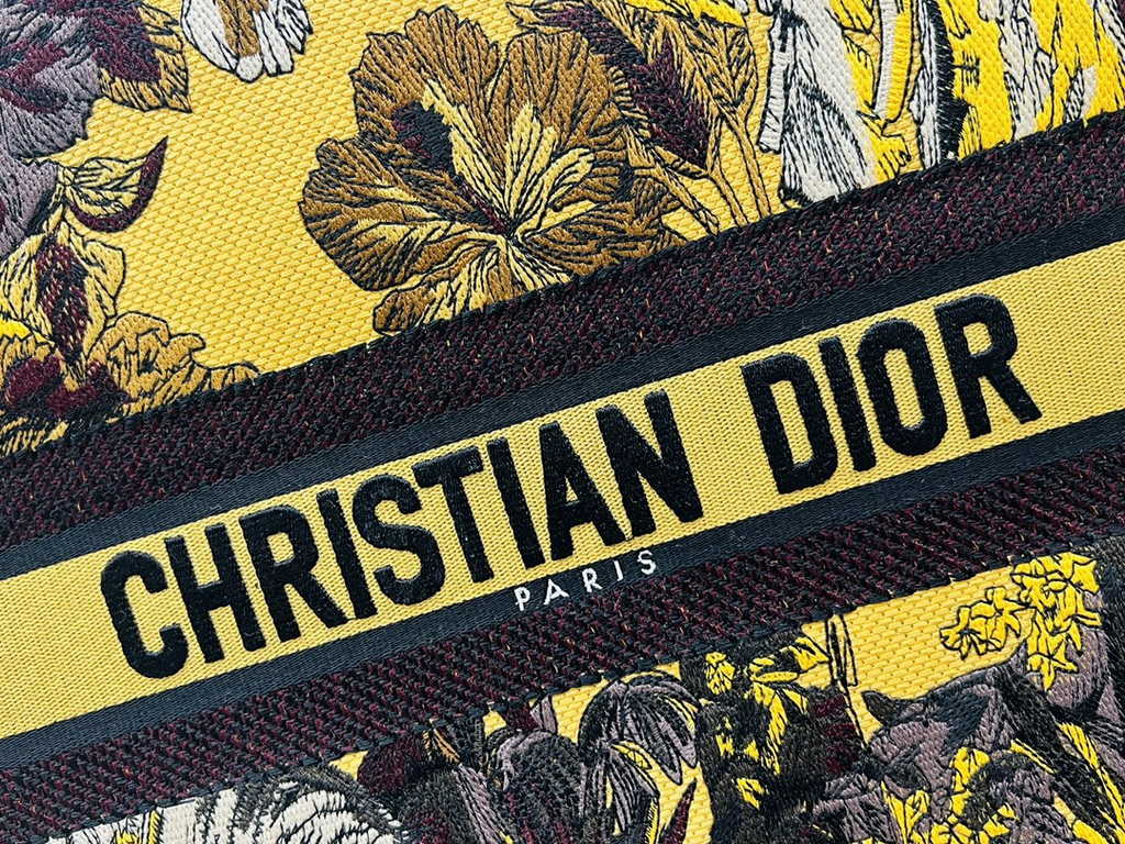 Dior Large Book Tote Bag M1286 Yellow Multicolor Toile de Jouy Voyage Embroidery