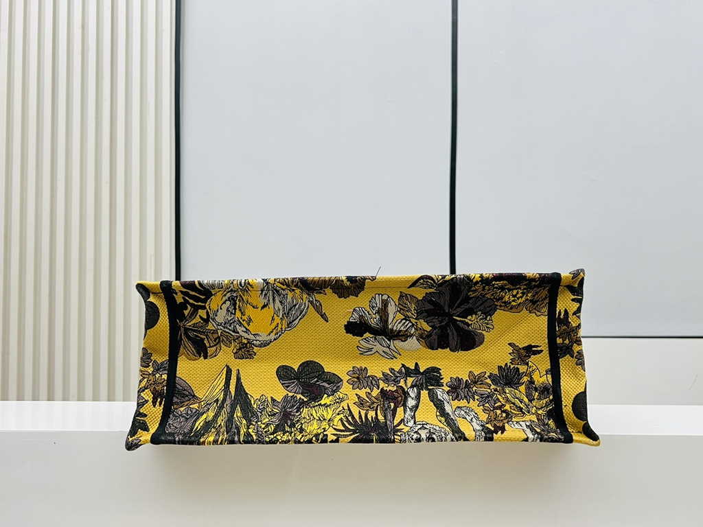 Dior Large Book Tote Bag M1286 Yellow Multicolor Toile de Jouy Voyage Embroidery