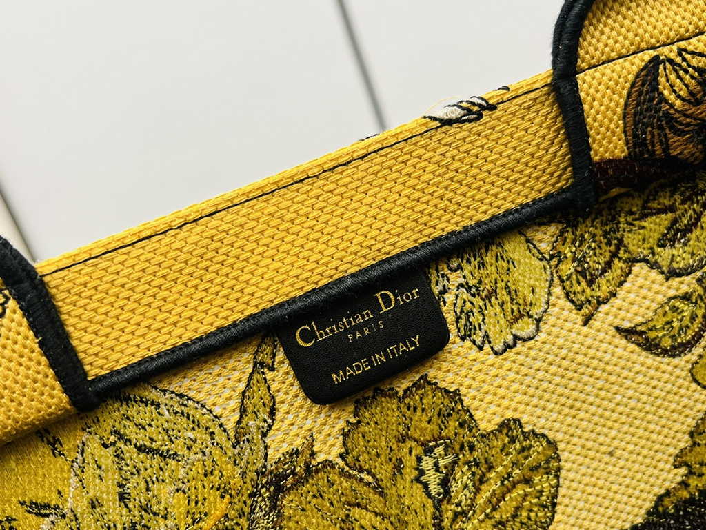 Dior Large Book Tote Bag M1286 Yellow Multicolor Toile de Jouy Voyage Embroidery