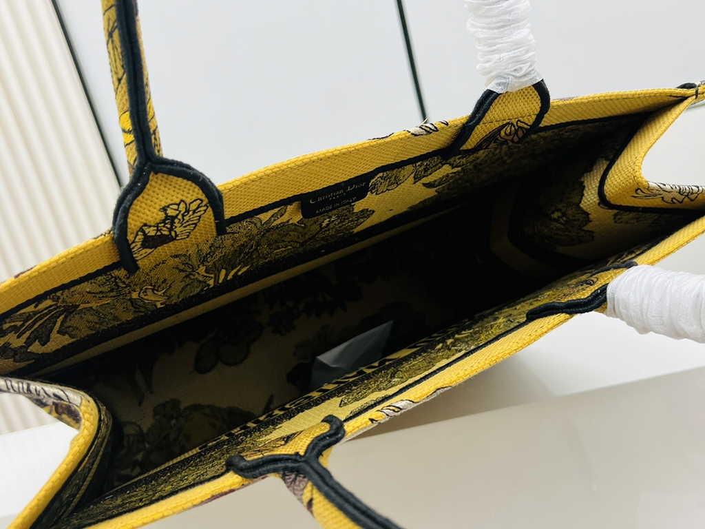 Dior Large Book Tote Bag M1286 Yellow Multicolor Toile de Jouy Voyage Embroidery