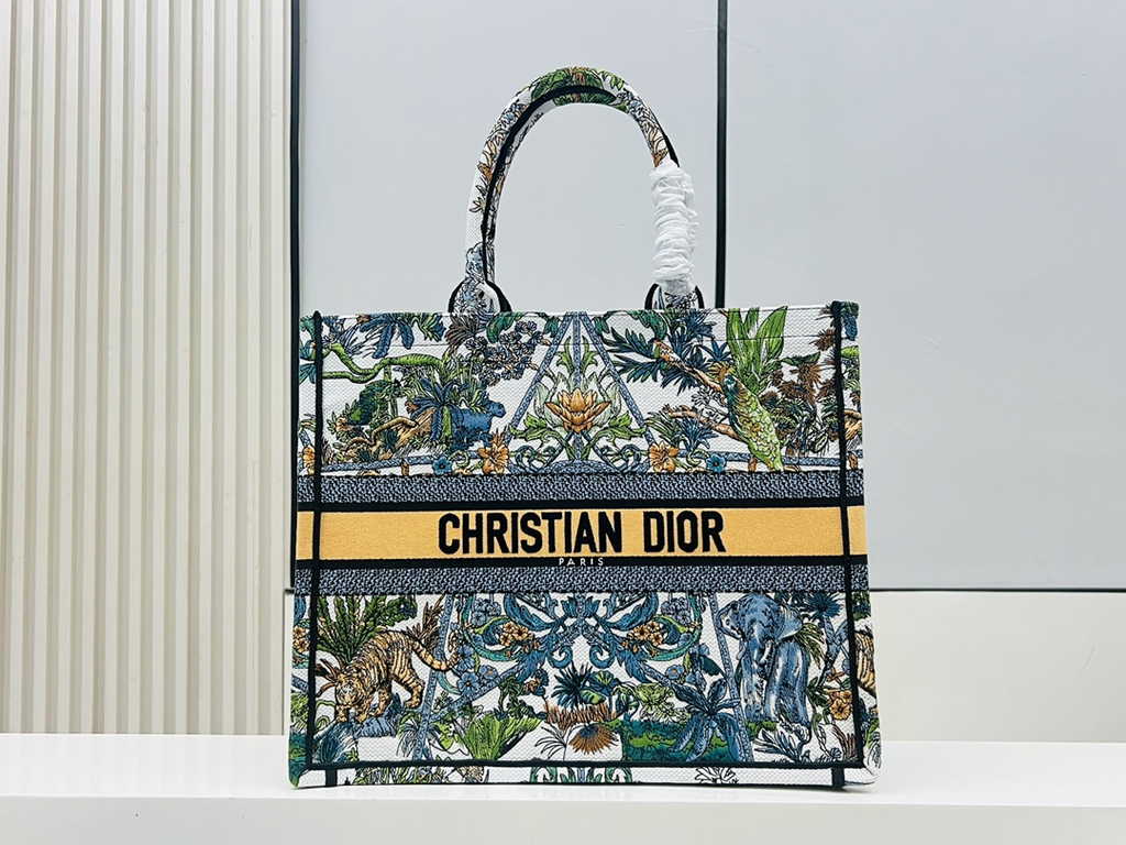 Dior Large Book Tote Bag M1286 White Multicolor Toile de Jouy Voyage Embroidery