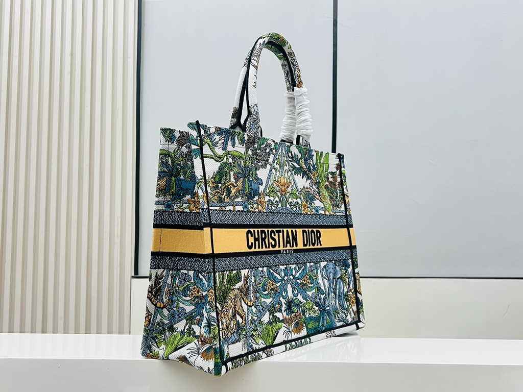 Dior Large Book Tote Bag M1286 White Multicolor Toile de Jouy Voyage Embroidery