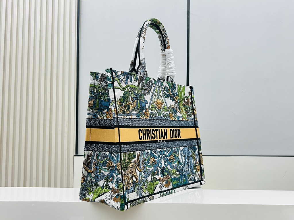 Dior Large Book Tote Bag M1286 White Multicolor Toile de Jouy Voyage Embroidery