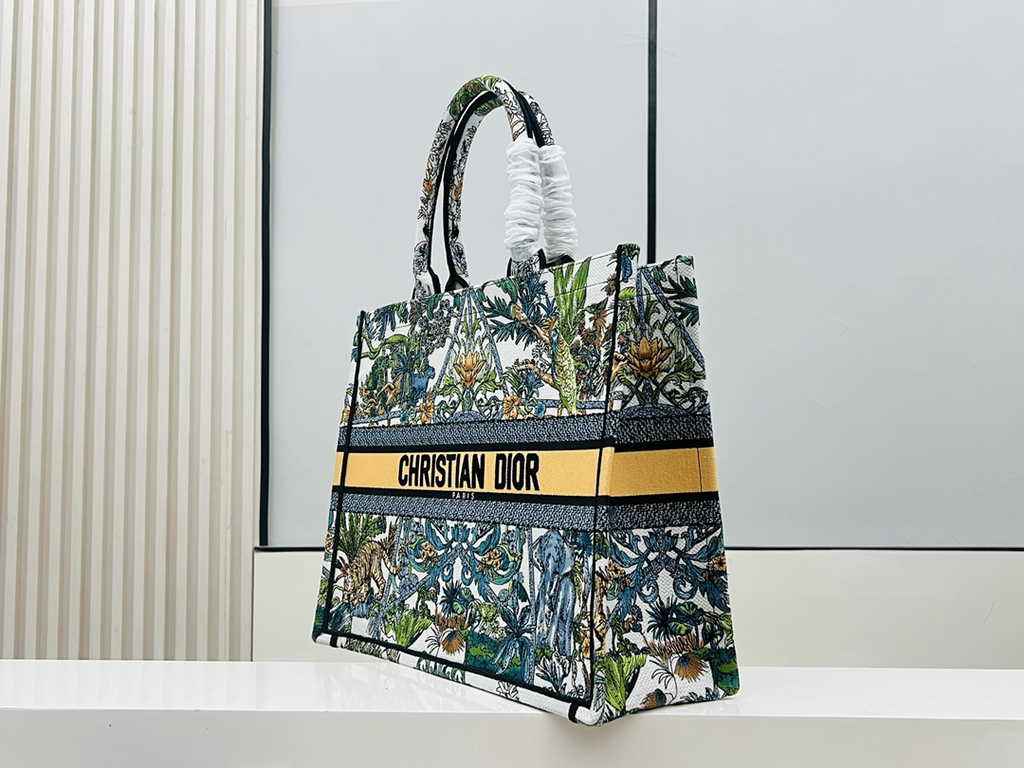 Dior Large Book Tote Bag M1286 White Multicolor Toile de Jouy Voyage Embroidery