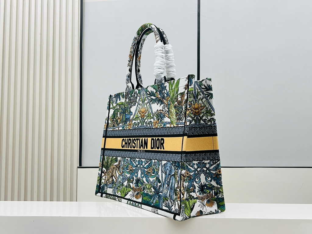 Dior Large Book Tote Bag M1286 White Multicolor Toile de Jouy Voyage Embroidery