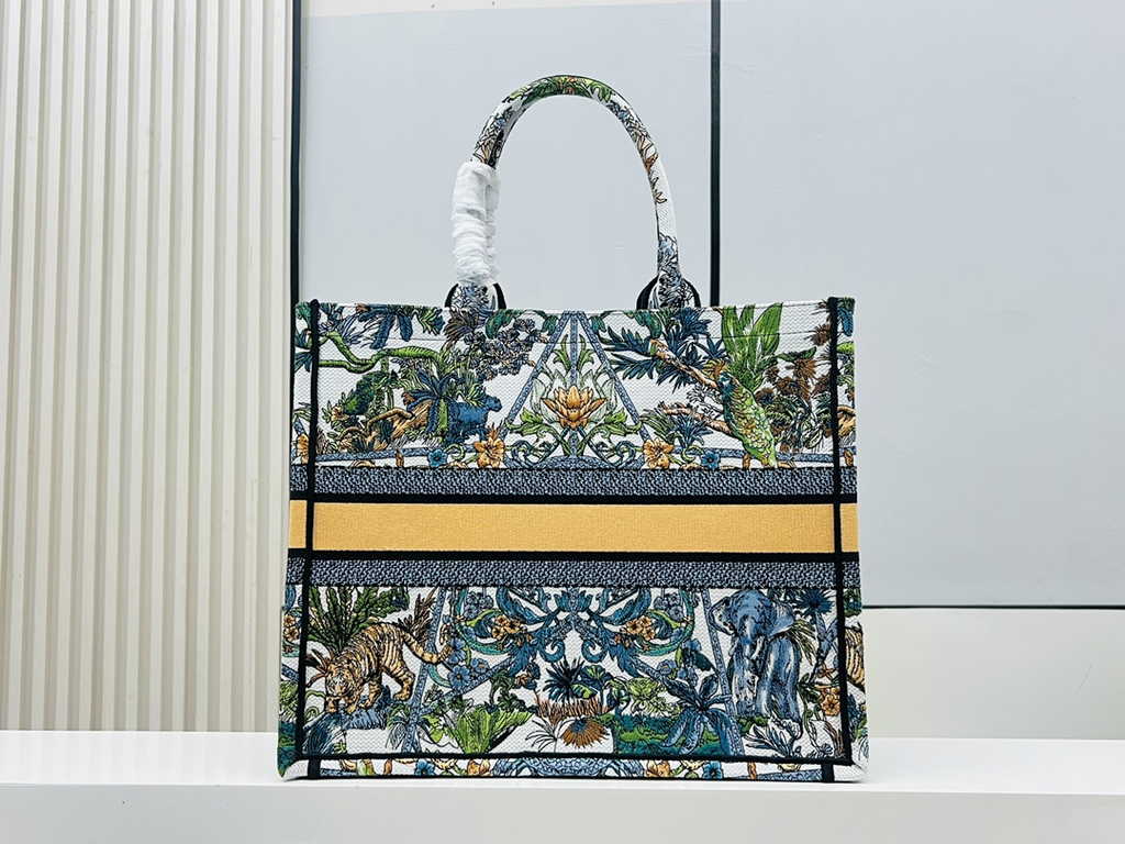 Dior Large Book Tote Bag M1286 White Multicolor Toile de Jouy Voyage Embroidery